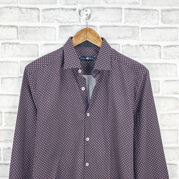 STONE ROSE Men's Button up Shirt in Blue Red mini floral print size 2 - Picture 4 of 5